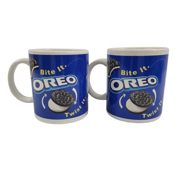 Oreo Cookie - Bite It Twist It Lick It - 14 Oz Ceramic Mugs Cups - Set of 2 - Picture 1 of 16